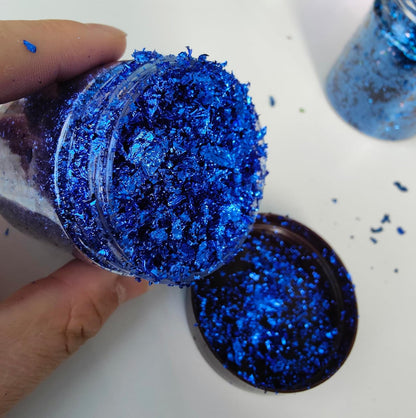 Gilding Flakes,Gold Foil Flakes for Resin,Blue Red Purple Pink Metallic Foil Flakes for Resin Jewelry Making,Nails,Painting Art,Crafts and Slime (Blue)