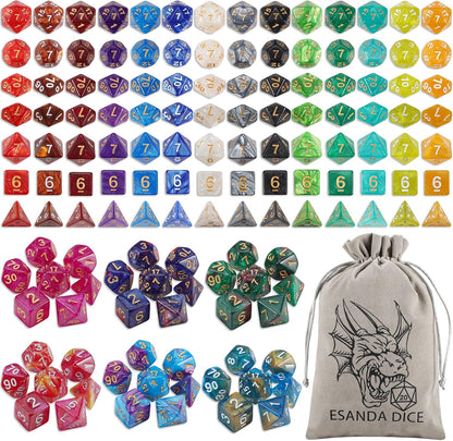 DND Dice Set - 20X7(140pcs) Polyhedral Dice for Dungeons and Dragons D&D RPG MTG Table Games with 1 Large Flannel Bag