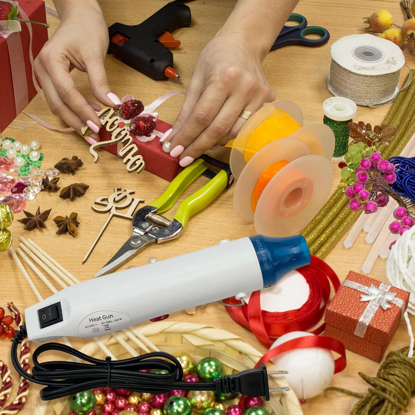 Mini Heat Gun, Portable Hot Air Gun Tool for DIY Crafts Heat Shrink Gun for Epoxy Resin, Embossing, Shrinking Wrapping Drying Paint Removing Stickers (White) - Crafty Corner