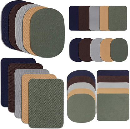 30 Pieces Twill Fabric Patches Fabric Repair Patches Iron on Twill Patch Clothing Repair Patch Kit for Jacket Clothes, 5 Colors and 3 Sizes, 4.9 x 6.9 Inches, 3.7 x 4.1 Inches, 2 x 3 Inches