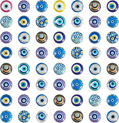 Craftora 100Pcs Evil Eye Glass Cabochons for Jewelry Making, 12x4mm Blue Eyes Half Round Cameo Dome Tiles Flatback Dome Cabochons for DIY Bracelets Necklace Scrapbooking DIY Crafts