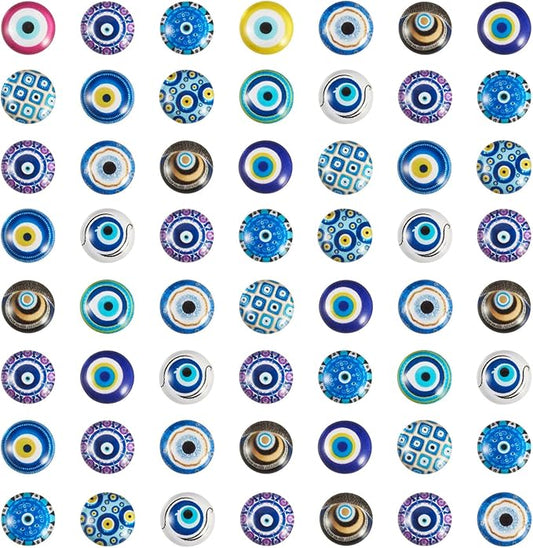 Craftora 100Pcs Evil Eye Glass Cabochons for Jewelry Making, 12x4mm Blue Eyes Half Round Cameo Dome Tiles Flatback Dome Cabochons for DIY Bracelets Necklace Scrapbooking DIY Crafts