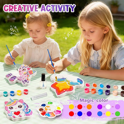Unicorn Stepping Stones Painting Kits For Kids, Toddler Outdoor Arts And Crafts Garden Decoration Supplies, Paint Craft Kits For Kids Ages 4 5 6 7 8 9 10 + Year Old Boys Girls Birthday Easter Gifts