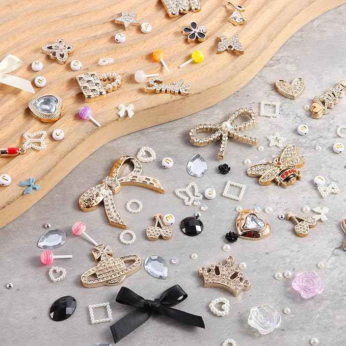 EIiovcnya 2380 Pcs Junk Case Charms Kit - DIY Phone Charms & Nail Art Accessories Includes 3D Flatback Big Decorations, Cute Bows & Letter Beads for Customizing Cases, Crafts, Valentine's Day Gifts
