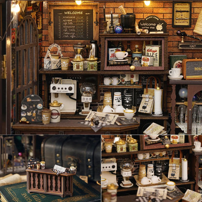 TuKIIE DIY Miniature Dollhouse Kit with Furniture, 1:24 Scale Creative Room Opened & Closed Wooden Doll House Plus Dust Proof for Kids Teens Adults(Vintage Coffee Shop)
