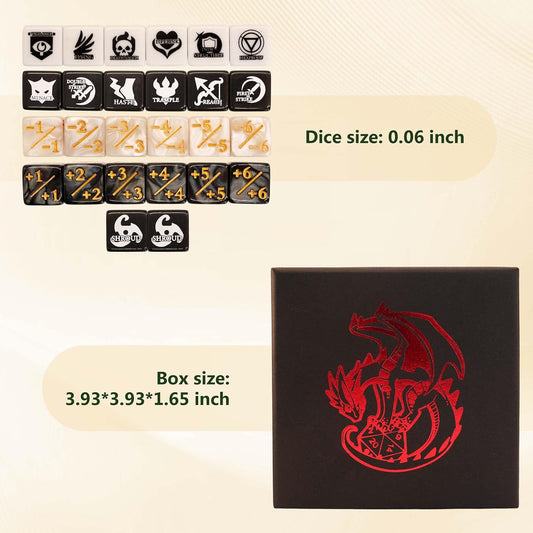 MTG dice Set with counters for Final Fantasy MTG - 50 dice Including keyword, +1 to +6, and -1 to -6 counters - Comes with Storage Box and Pouch (Pattern Version)