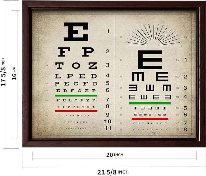 Poster Master Vintage Eye Chart Canvas - Retro Vision Test Print - Medical Art - Gift for Men, Women & Doctor - Optical Wall Decor for Office, Hospital or Clinic - 16x20 Brown Framed Canvas