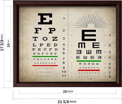 Poster Master Vintage Eye Chart Canvas - Retro Vision Test Print - Medical Art - Gift for Men, Women & Doctor - Optical Wall Decor for Office, Hospital or Clinic - 16x20 Brown Framed Canvas