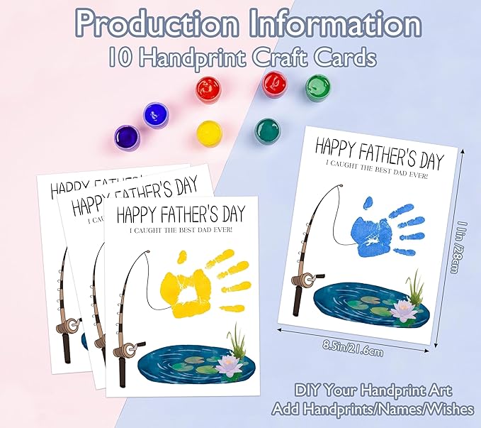 NZSXU I Caught The Best Dad Ever Handprint Craft DIY Kit, 10 Bulk Fathers Day Cards, 8.5x11 DIY Handprint Keepsake Art for Classroom Family Activity, Personalized Gifts for Dad from Daughter & Son