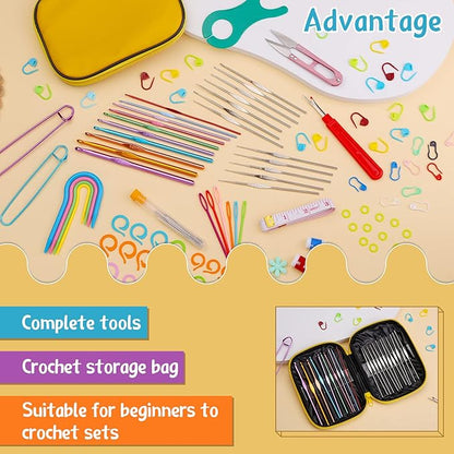 IMZAY 110 Pcs Crochet Hooks Set, Crochet Needles Set, Crochet Hooks Kit with Storage Case, Ergonomic Knitting Needles Stitch Marker DIY Hand Knitting Craft Art Tools for Beginners, Yellow