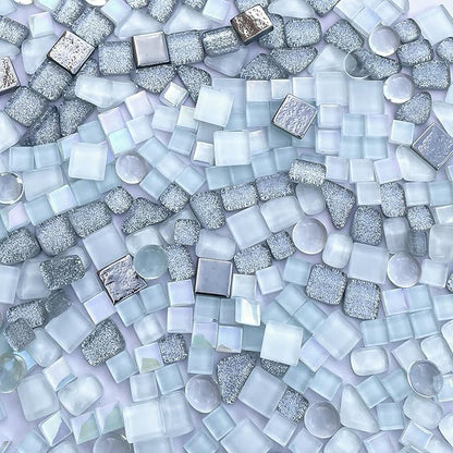 LITMIND 1.1LB Silver White Mixed Irregular Crystal Glass Mosaic Tiles for Crafts - Perfect for Mosaic Art Projects, Puzzles, and Home Décor