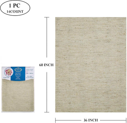 Aida Cloth Big Size 14 Count, Natural Oatmeal Cross Stitch Fabric, 60 inch by 36 inch (60 inch by 1 Yard)