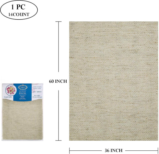 Aida Cloth Big Size 14 Count, Natural Oatmeal Cross Stitch Fabric, 60 inch by 36 inch (60 inch by 1 Yard)