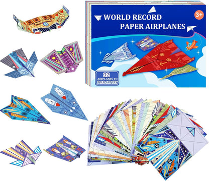 Paper Airplane Kits with 16 Classic Designs, 32 Sheets of Colorful Origami Paper, World Record Paper Planes, Airplane Gifts for Boys and Girls Ages 6-12+ (Digital Manual Only, Fun and Easy to Fold) - Crafty Corner