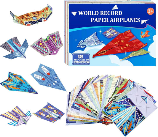 Paper Airplane Kits with 16 Classic Designs, 32 Sheets of Colorful Origami Paper, World Record Paper Planes, Airplane Gifts for Boys and Girls Ages 6-12+ (Digital Manual Only, Fun and Easy to Fold) - Crafty Corner