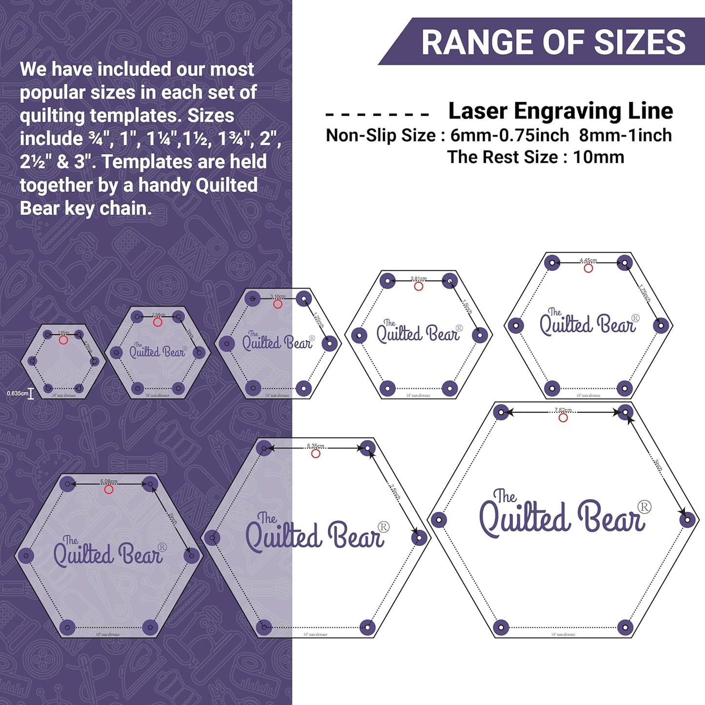 The Quilted Bear Triangle Quilting Templates – 8 Clear Non-Slip Acrylic Quilt Templates for Precise Fabric Cutting & Stress-Free Machine Quilting - Ideal for Quilt & Sewing Supplies (¾–3")