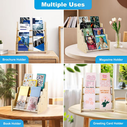 Greeting Card Display Stand , Acrylic Sticker Display Holder for Vendors, Counter Retail Display Rack , 4-Tiered Wooden/Acrylic Display stand for postcard /Brochure/Photos/Picture