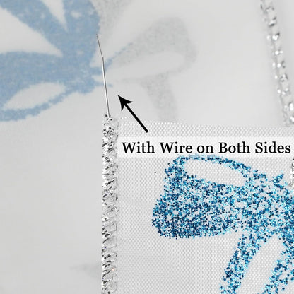 MEEDEE Blue & Silver Christmas Ribbon, 2.5 Inch Wired Satin Ribbon with Turquoise & Silver Glittery Bows, 10 Yards (30 Feet), Perfect for Tree, Garlands, Toppers & Bows - Crafty Corner
