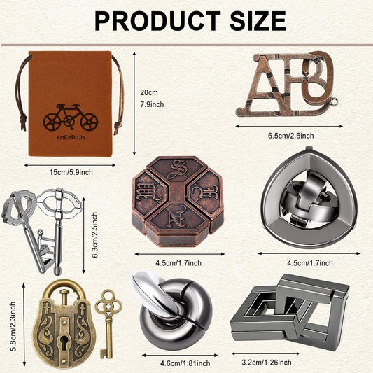 9pcs Metal Puzzle for Adult Disentanglement Puzzles Lock Puzzle Games Set Gift for Adults Teenagers