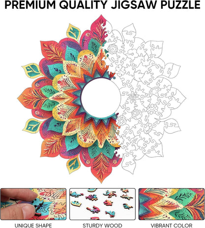 Wooden Puzzles for Adults 500 Pieces, Hollow Mandala Jigsaw Puzzles, Unique Design Color Challenge Adult Puzzles for Family Game Gift, Home Decor, 17.6x16.7 inch