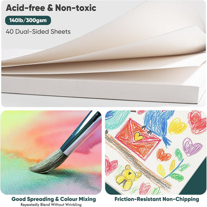 Soucolor Watercolor Paper Pad, 9"x12" Water Color Paper, 140lb/300gsm 40 Sheets Artist Painting Drawing Paper Book, Art Supplies for Adults Kids, Watercolor Paint Set, Sketchbook, Journal, Notebook - Crafty Corner