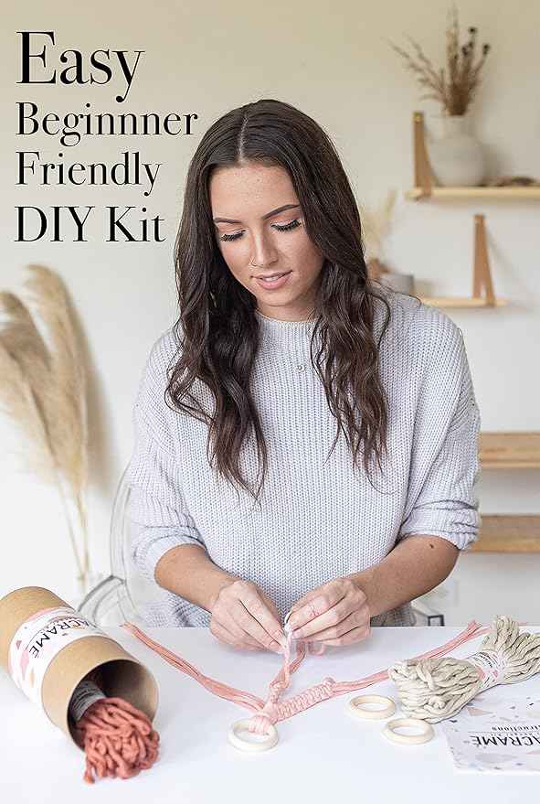 Aesthetic Creative Macrame Kit, Makes 3 DIY Plant Hangers for Teens & Adult Beginners, Craft Supplies for Boho Art Project-3 Custom Color Macrame Cord, Wooden Rings & Instructions