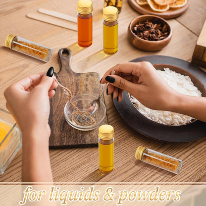 100 Pcs Small Clear Vials Spice Mini Jars with Lids Mini Glass Bottles with Screw Aluminum Metal Caps Tiny Jars Sample Containers for Powder Cream Cosmetic Jewelry Wedding (15 ml,Gold Caps)