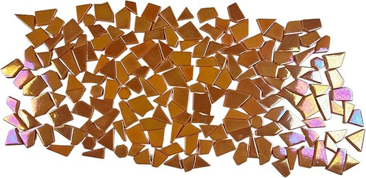 Irregular Glass Mosaic Tiles Bulk 500g Glossy and Iridescent Mosaic Glass Tiles for DIY Projects and Arts and Crafts Solid Colors and Mixes (Iridescent Orange)