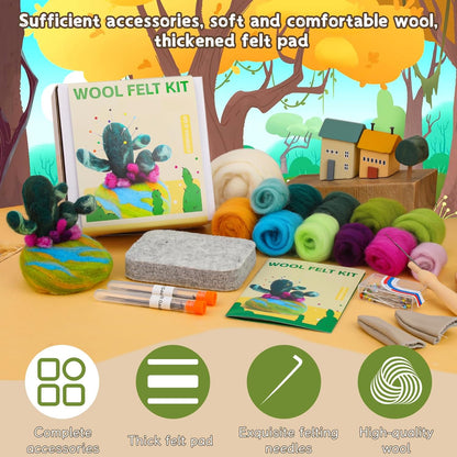 Yizzvb Needle Felting Kit for Beginners Adults, Complete Plant Wool Felting Set with 100pcs Sewing Pins, Felting Needles, Wool, Pad & Instructions, DIY Craft Kit for Home Decor & Creative Projects
