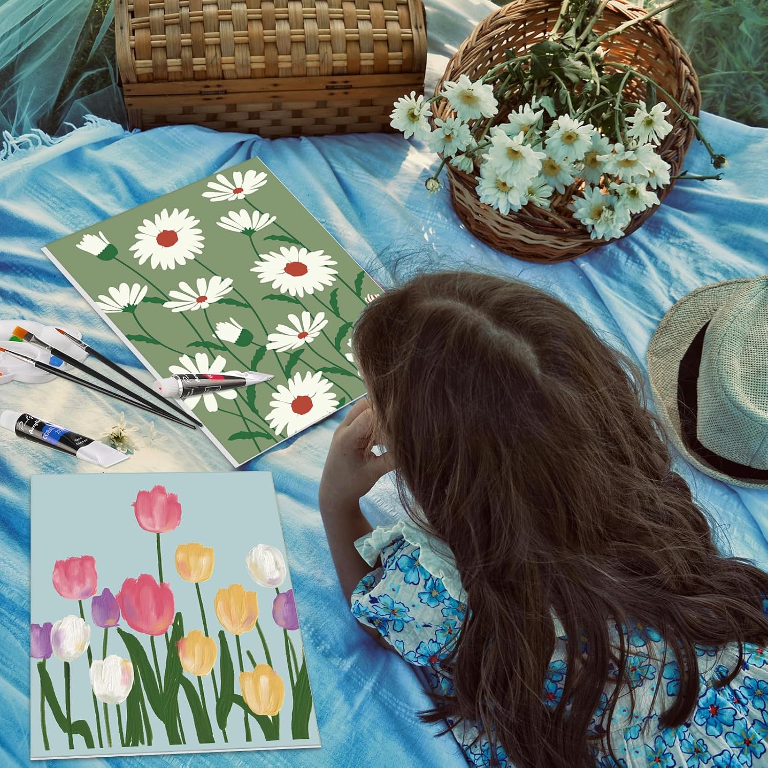 Cholemy 36 Pcs Paint and Sip Kit for Adults 8''x10'' Pre Drawn Canvas for Painting DIY Afro Acrylic Painting Kit Wood Easel Brushes Date Night Bulk for Christmas Party Gifts(Flowering) - Crafty Corner