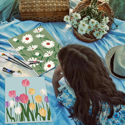 Cholemy 36 Pcs Paint and Sip Kit for Adults 8''x10'' Pre Drawn Canvas for Painting DIY Afro Acrylic Painting Kit Wood Easel Brushes Date Night Bulk for Christmas Party Gifts(Flowering) - Crafty Corner