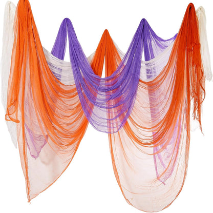 Boao Halloween Cheese cloth 84.65 x 590.55 Inch White Orange and Purple Cheesecloth Roll for Crafts Large Cotton Muslin Gauze Fabric for Halloween Outdoor & Indoor Spooky Decoration