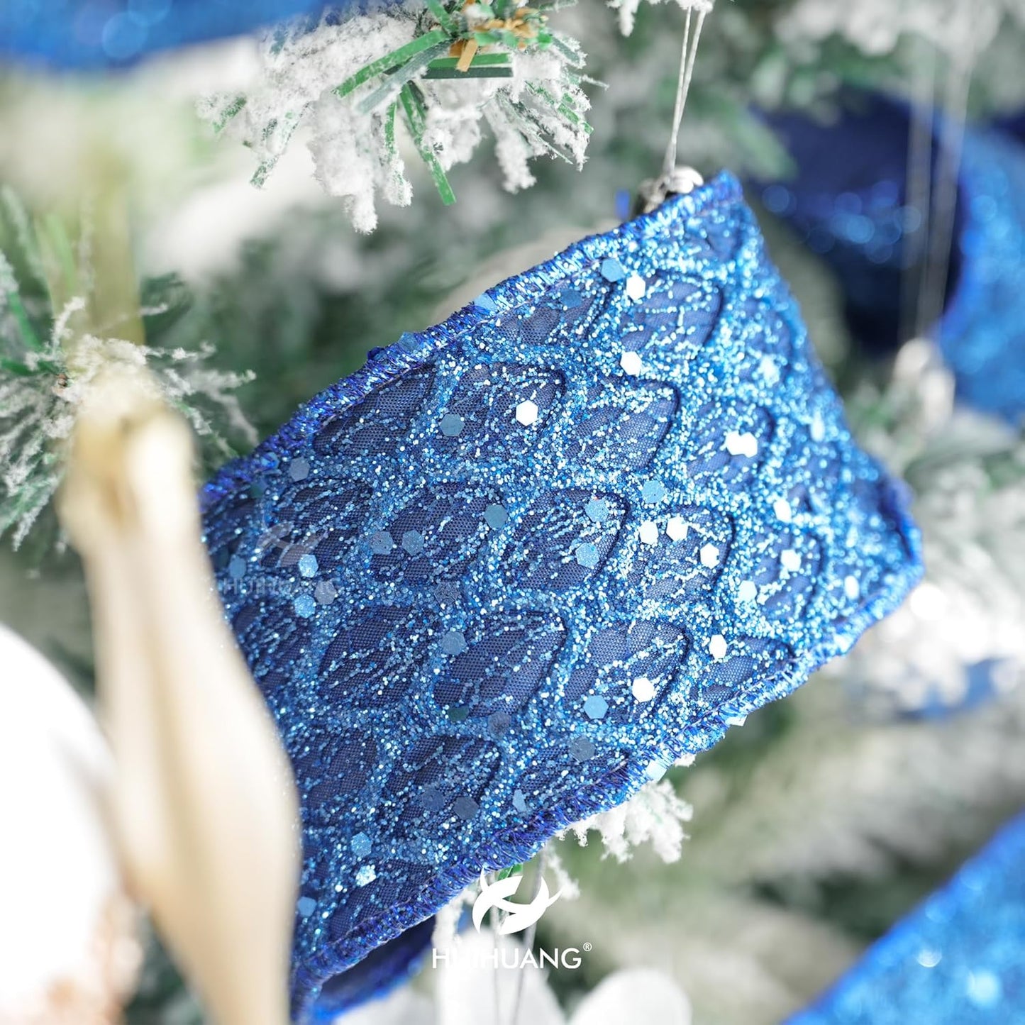 HUIHUANG Navy Blue Wired Ribbon 2.5 inch Glitter Diamond Mesh Wire Edge Ribbon for Christmas Tree, Wreaths, Garland, Gift Wrapping, Bows Making, Holiday Decor -10 Yards - Crafty Corner