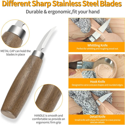 Wood Carving Tools Set - Wood Carving Knife Kit for Beginners, Adults, and Kids, Includes 3 Whittling Knives for DIY Woodworking and Carving Enthusiasts