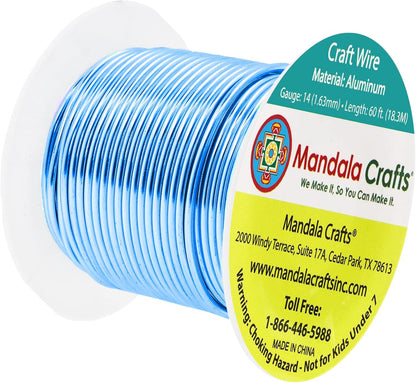 Mandala Crafts 14 Gauge Anodized Aluminum Craft Wire for Jewelry Making - 60 FT Colored Flexible Vivid Sky Blue Wire - Bendable for Bonsai Armature Crafting Sculpting - Crafty Corner