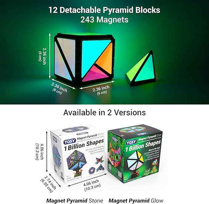 TOSY Magnet Pyramid Glow - 1 Cube Transforms into 1 Billion Shapes (Bunny, Egg, Flowers, Heart), Easter Basket Stuffers Gift, 12 pcs, 243 Magnets, Glowing, Holographic Design, Puzzle/STEM Toy, 4-Pack