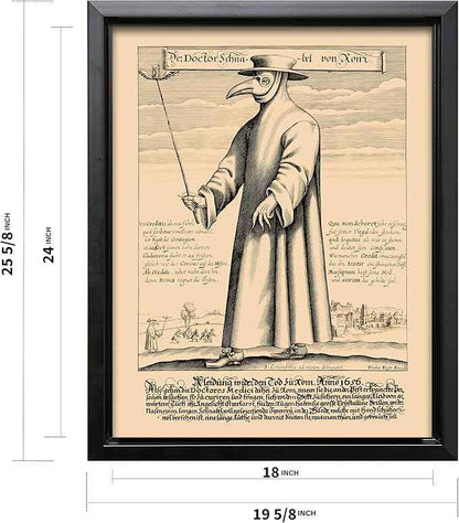 Poster Master Doctor Schnabel from Rome Canvas - Retro Plague Doctor Print - Medieval Art - Gift for Men & Women - Great Wall Decor for Dorm, Living Room or Bedroom - 18x24 Black Framed Canvas