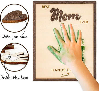 10" Custom Mothers day gifts for mom from daughter/son - Best Mom Ever Hands Down Sign – Gifts for Mom from kids - Diy mothers day Handprint Gift from Kids, Personalized Best mom ever gifts