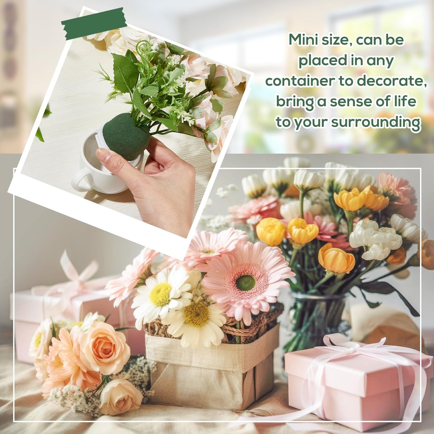Tessco 36 Pcs Mini Floral Foam Holder Round Floral Foam with Green Arrangement Wire Arrangement Supplies for Table Wedding Wine Bottle Decor