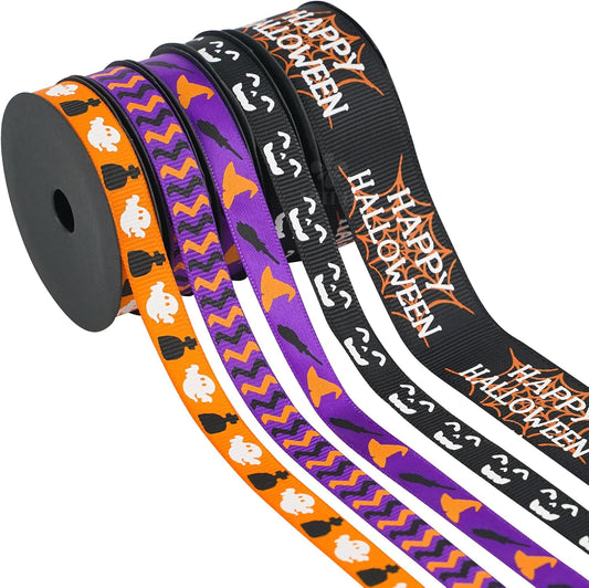 MEEDEE 3/8 inch 1 inch Halloween Ribbon Set Spooky October Ribbon Assortment 5 Rolls 10 Yards Halloween Crafts, Fall Gift Wrap, Party Decorations, Autumn Wreaths, Trim Bundle, Wreath Bow Supplies - Crafty Corner