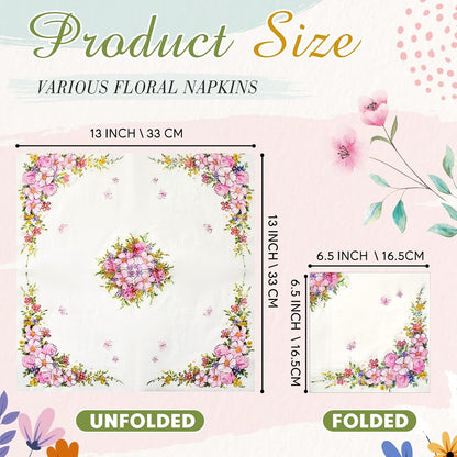 Crtiin 20 Pack Assorted Floral Napkins for Decoupage Toilet Napkins Flower Cocktail Decorative Paper for Birthday Party Beautiful Gorgeous, 20 Styles Each 6.5 inches(Style 3)