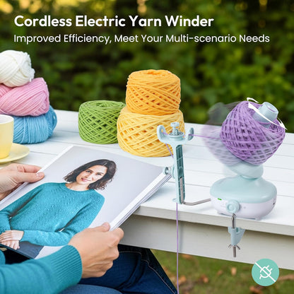 Etcokei Cordless Yarn Winder, Rechargeable Electric Yarn Ball Winder with 2200mAh Battery, Compact Yarn Cake Winder for Crocheting, Smart Automatic Yarn Spinner, Ideal Helper for Craft Lovers(Mint)