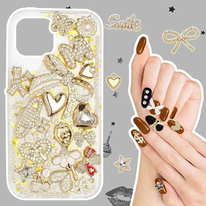 EIiovcnya 2380 Pcs Junk Case Charms Kit - DIY Phone Charms & Nail Art Accessories Includes 3D Flatback Big Decorations, Cute Bows & Letter Beads for Customizing Cases, Crafts, Valentine's Day Gifts