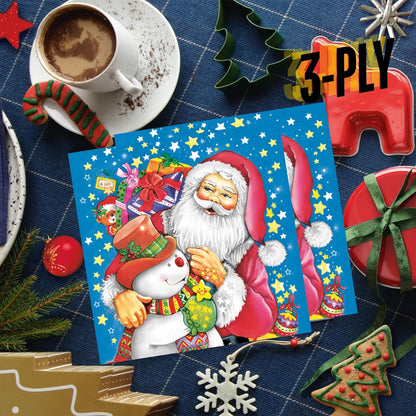 20-ct 13x13 Christmas Paper Decoupage Napkins, 3-Ply Servilletas Tissue Napkin for Dinner and Parties, Disposable Napkins (Santa Snw)