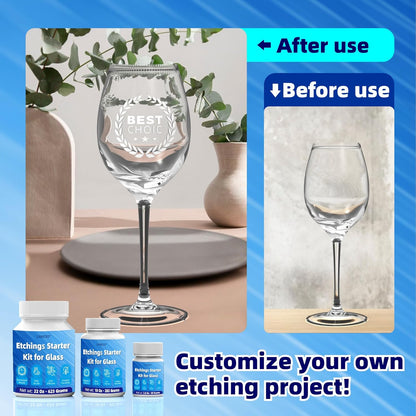 2.8 oz Glassware Etching Kit Creates Permanent Etched Patterns, Etch Starter Kit for Glass, Art Mirrors Frosted Tool for Mirrors, Windows, Glass Etching Starter Medium for Intricate Designs
