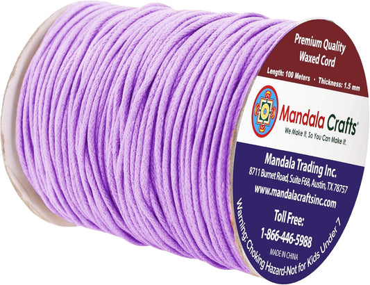 Mandala Crafts 1.5mm 109 Yards Lilac Cotton Waxed Cord for Jewelry Making Bracelet Cord Waxed String - Beading String Thread Jewelry Cords for Necklaces String