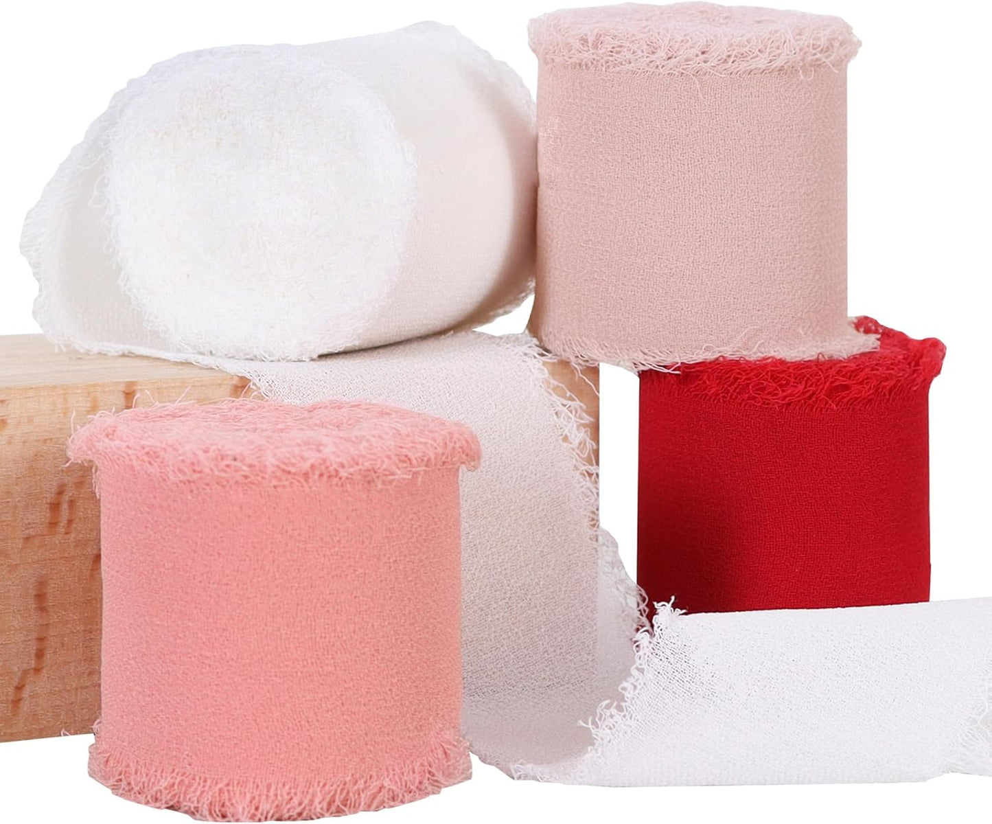 TONIFUL 4 Rolls Silk Chiffon Ribbon 1-1/2 Inch x 22 Yards,Red Pink and White Handmade Fringe Silk Ribbon Set for Gift Wrapping Bridal Bouquets Crafts Wedding Christmas Valentines Decoration - Crafty Corner