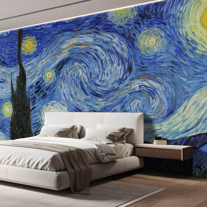 wall26 Wall Sticker/Wall Mural Starry Night by Vincent Van Gogh Dutch Impressionism, Not Peel and Stick, Non-Woven Wallpaper Decorative for Bedroom, Living Room, Office - 132x168 inches