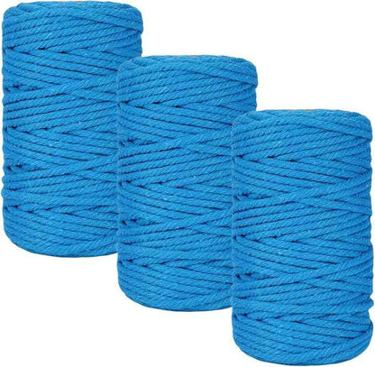 Macrame Cord 3mm x 164 Yards, 3 Rolls Blue Colored Macrame Cotton Cord Rope Kit Macrame Yarns Bulk String 4 Strands Twisted for Wall Hanger Plant Hanging DIY Crafts Knitting Macrame Supplies