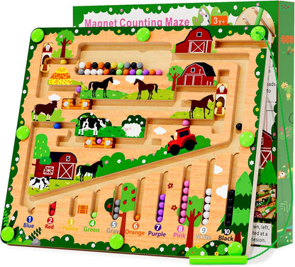 Magnetic Color and Number Maze, Montessori Wooden Toys for Ages 2-4,Sensory Toys,Fine Motor Skills Toys for Boys Girls 3-5 Years Old